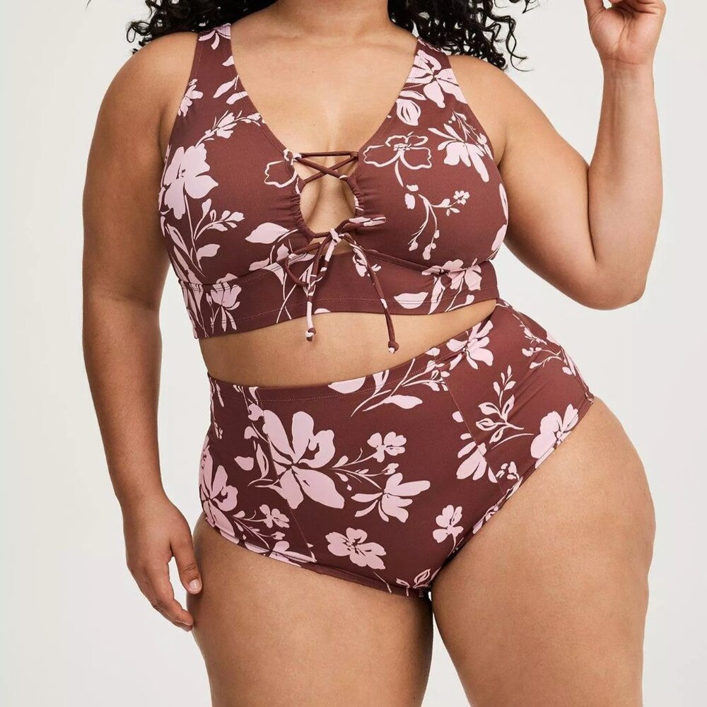 ❤️NWT TORRID STRAPPY BACK SWIM BOTTOM - KAINA FLORAL CHOCOLATE BIKINI BRIEF PLUS